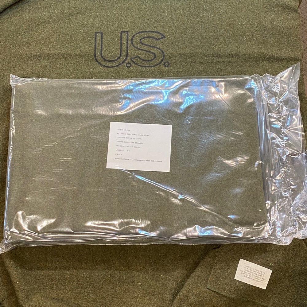 New Old Stock 1974 Vietnam Era U.S. Military Wool Blanket by Burlington Woolens
